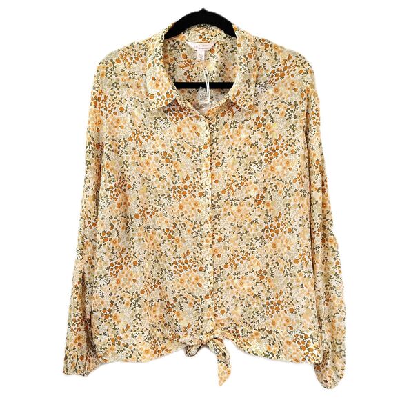 New! LC LAUREN CONRAD Floral Long Sleeve Blouse XXL Women's Button Up Shirt - Picture 1 of 7